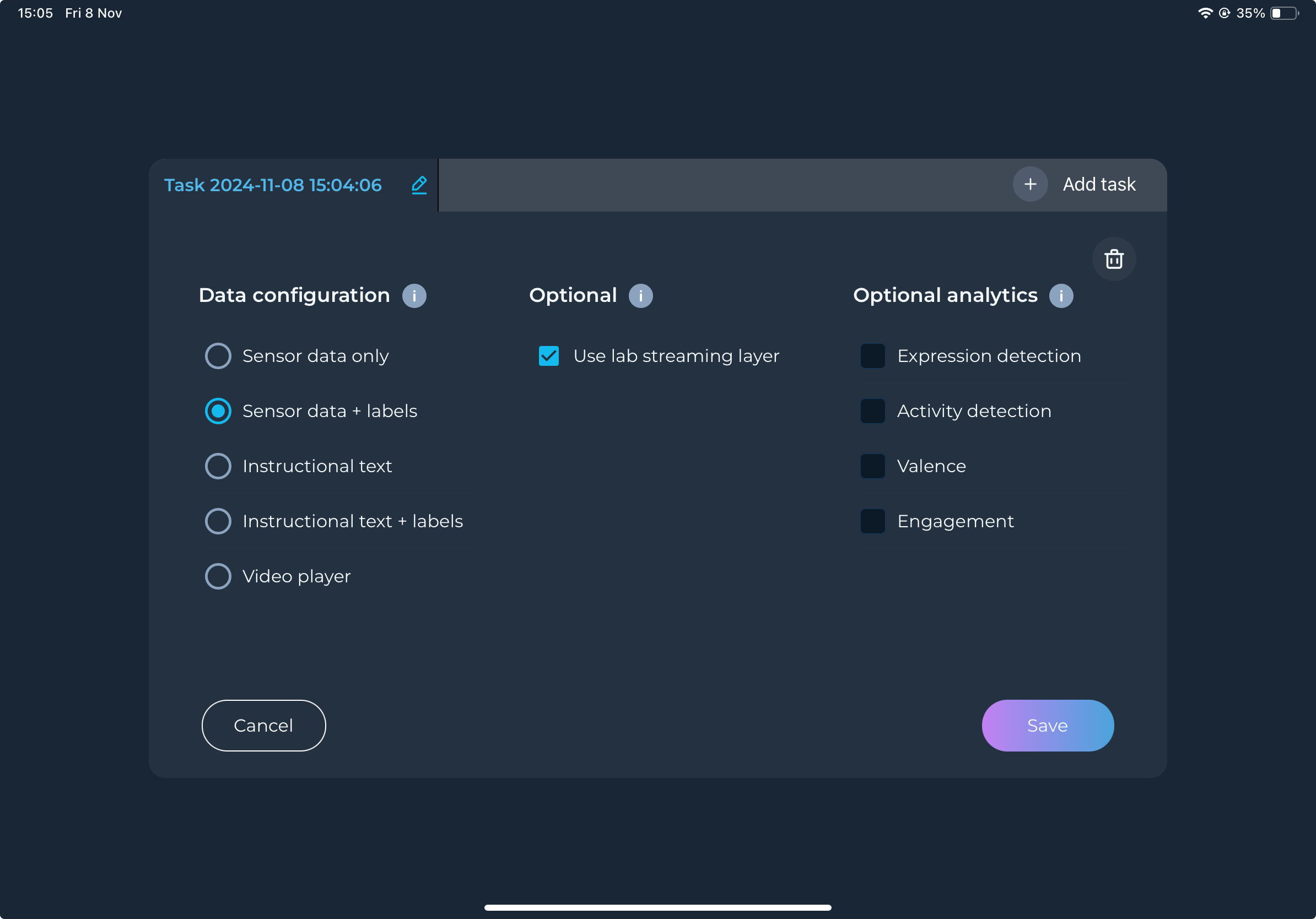 Creating Task with LSL