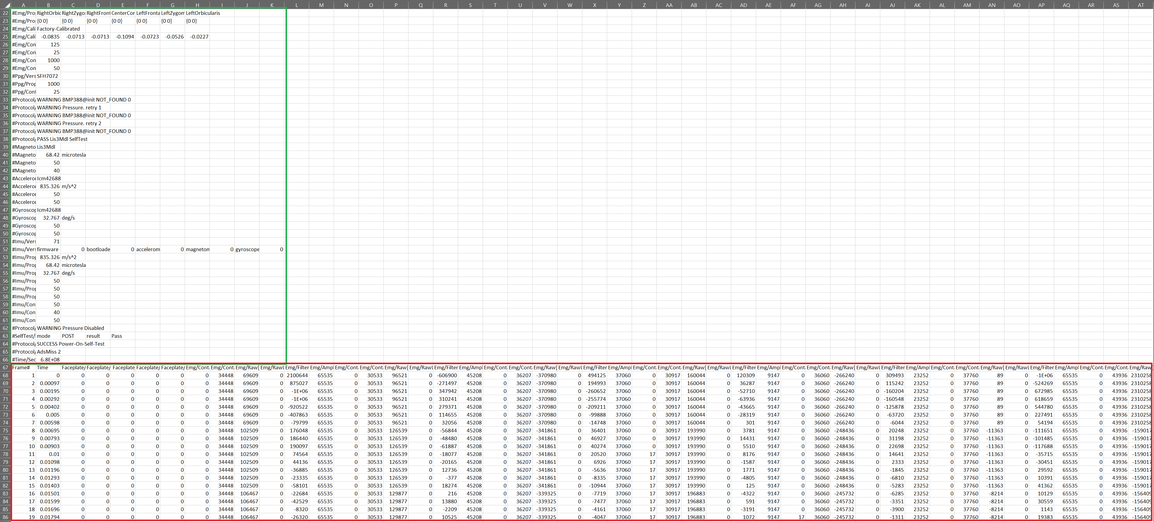 Screenshot of CSV Output