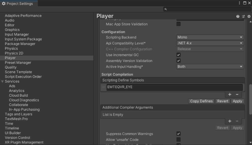 Eye Tracking preprocessor settings