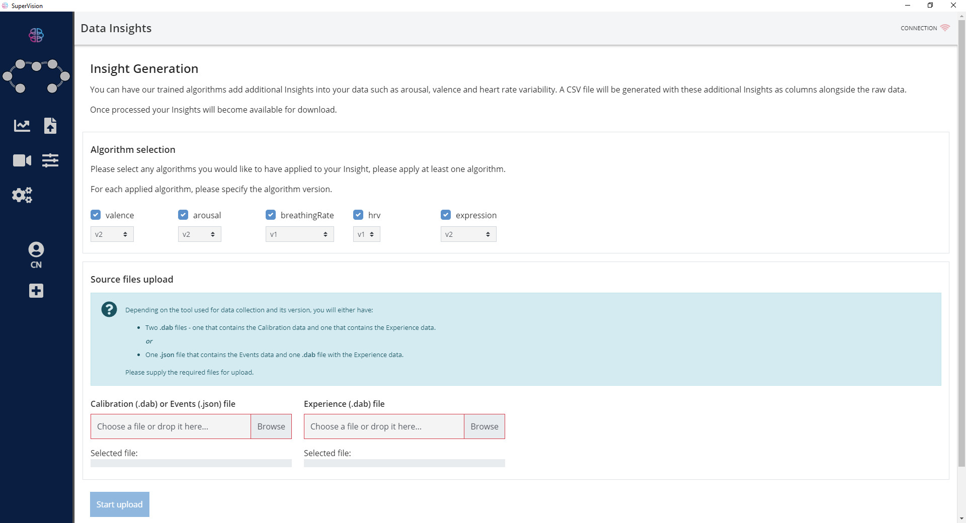 Data Insights Upload Screen